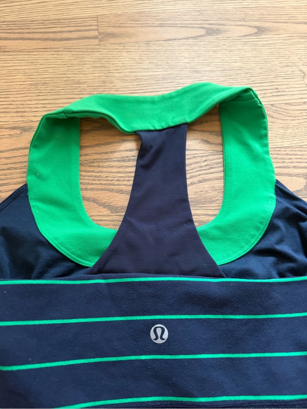 lululemon athletica Navy with Bright Green Striped Racerback Tank